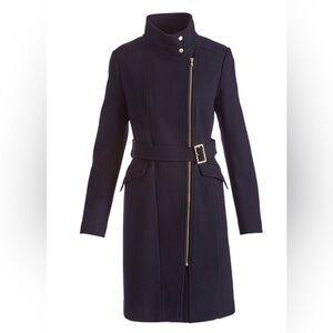 Cole Haan Midnight Blue Mock Neck Wool Blend Trench